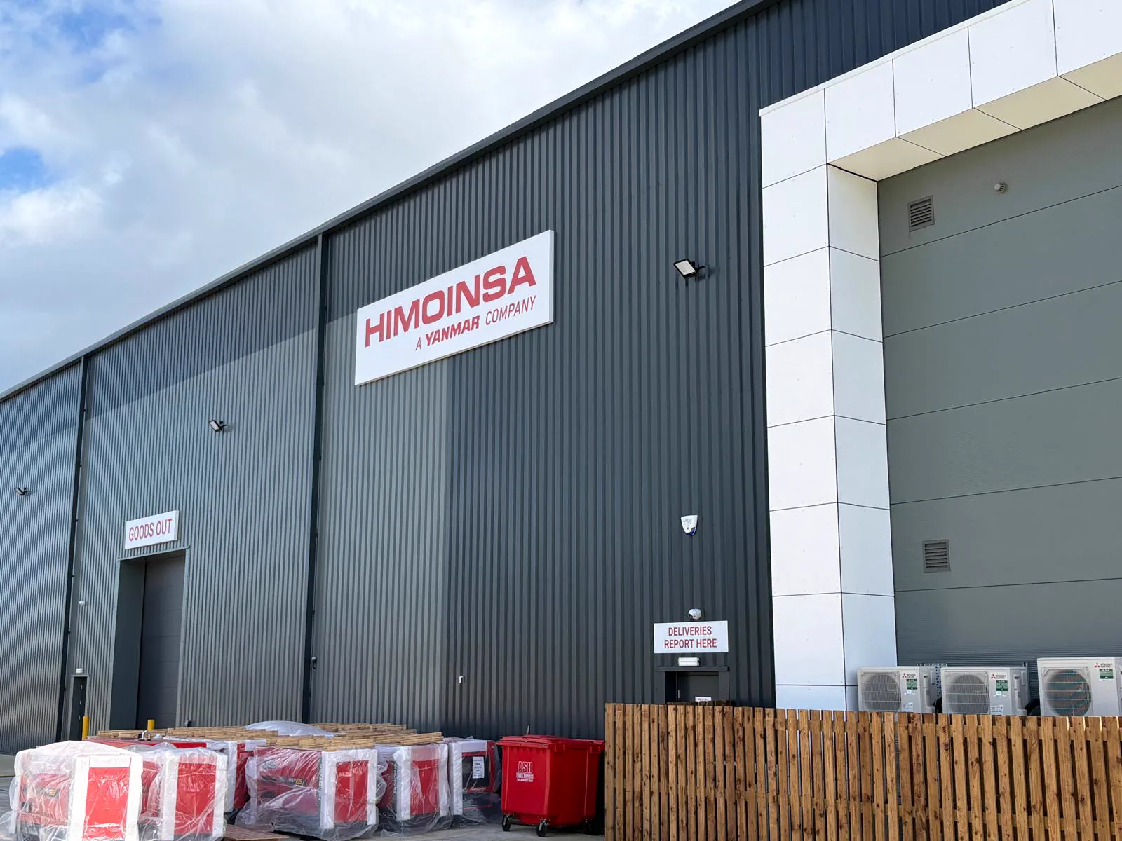 Himoinsa UK facility with Himoinsa and Yanmar Company signage