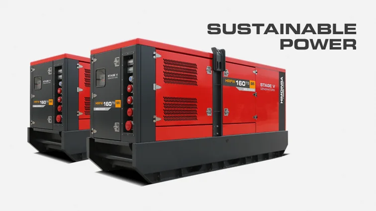 Three red HIMOINSA generator units displayed side by side